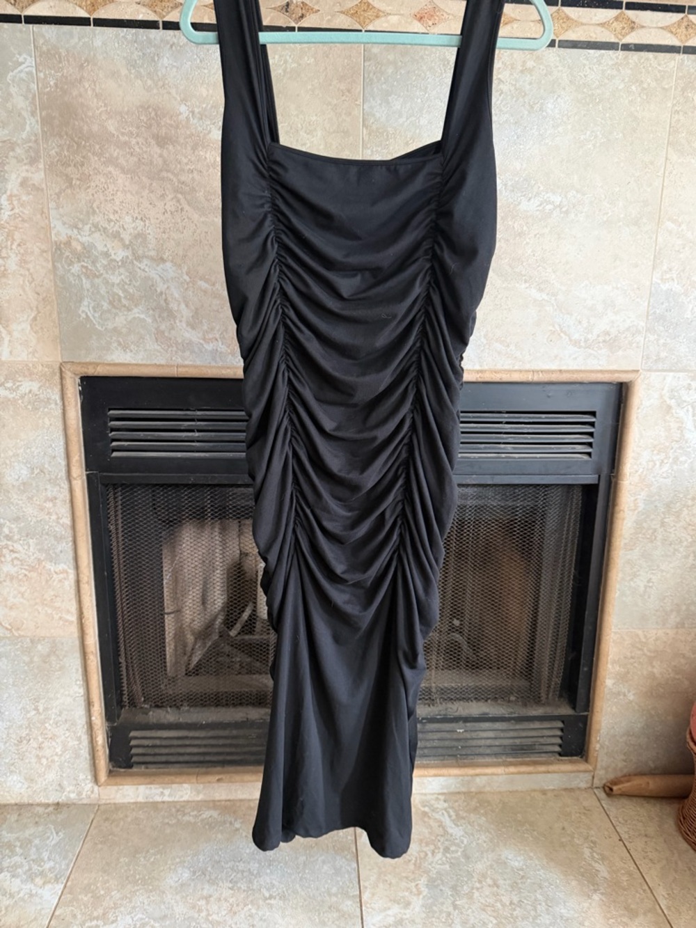 Fashion Nova Black Ruched Square-Neck Midi Dress